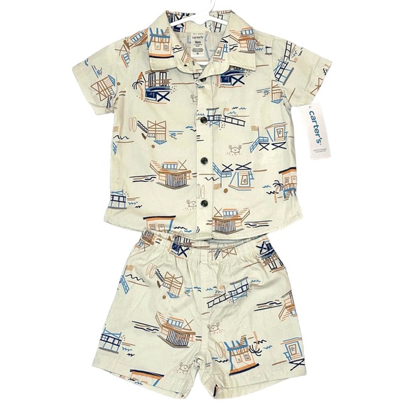 NWT Carter’s Boys Summer Outfit Shirts Shorts Set Size 9m - Picture 1 of 5